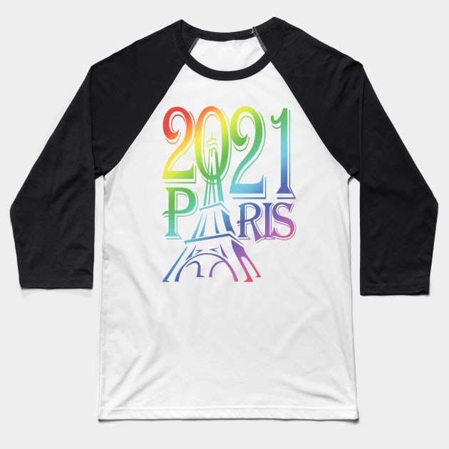 PARIS 2021. Eiffel Tower Baseball T-Shirt by Abrek Art